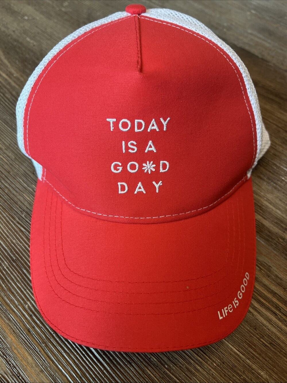 NEW RED LIFE IS GOOD EMBROIDERED COTTON BASEBALL TYPE HAT ADJUSTABLE BACK